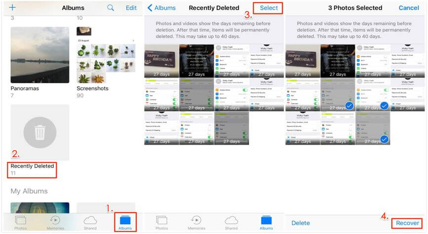 Recover Lost Photos via Recently Deleted Feature